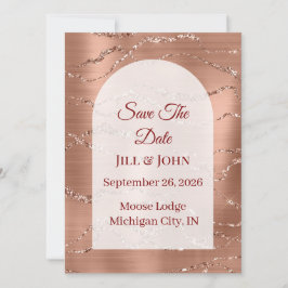 Cartão Rosa Dourado Arqueado Save The Date Casamen