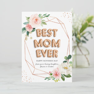 Cartão Rosa Dourado Balão Floral Melhor Dia de as mães Mã