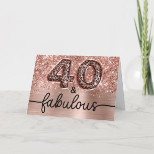 Cartão Rosa Dourado Brilhante Leopardo Glam 40 e Fabuloso