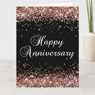 Cartão Rosa Dourado Brilho Preto Feliz Aniversário