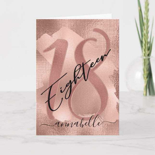 Cartão Rosa Dourado Faux Foil 18º Aniversário (Frente)