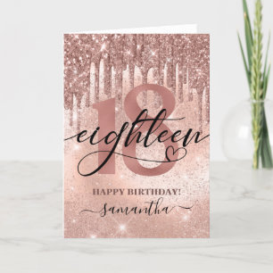 Cartão Rosa Dourado Faux Glitter & Foil 18º Aniversário