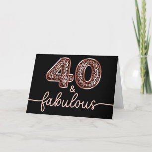 Cartão Rosa Dourado Leopardo Balão Número 40 e Fabuloso