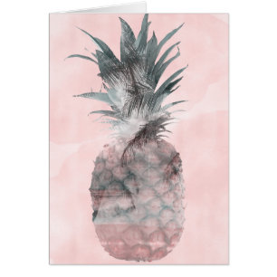 Cartão Rosa Dourado Rosa Tropical Verão Abacaxi Obrigado