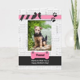 Cartão Rosa e Preto da Foto do Dia de as mães de Cão