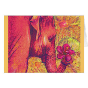 Cartão rosa elepant com hibiscus