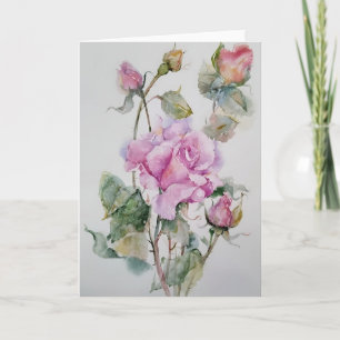 Cartão Rosa em Aquarelas