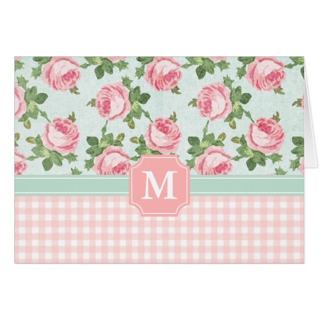 Cartão Rosa Floral Personalizado para Shabby & Chic Vinta (Frente Horizontal)