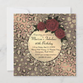 Cartão Rosa-Leopardo-Chic aniversário de 40 anos fabuloso