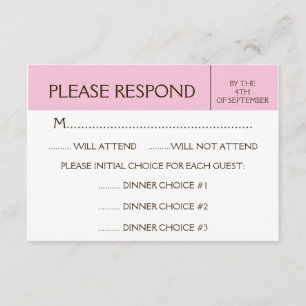 Cartão rosa pálido genérico da resposta de RSVP