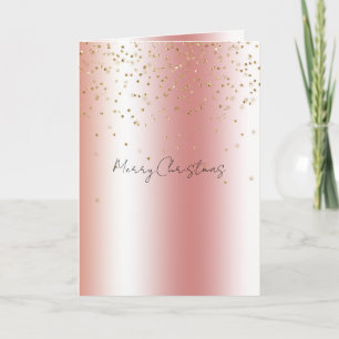 Cartão Rosa Pêssego Ombre Dourado Bokeh Glitter Natal