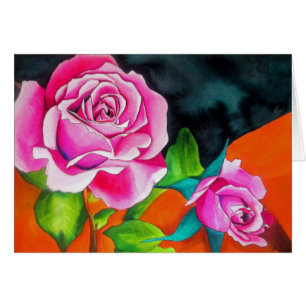 Cartão Rosa Pink com arte de aquarela laranja