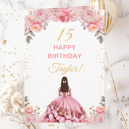 Cartão Rosa Pink Princess Floral Happy Birday