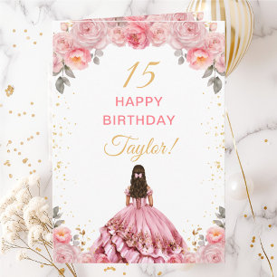 Cartão Rosa Princesa Floral Feliz Aniversário