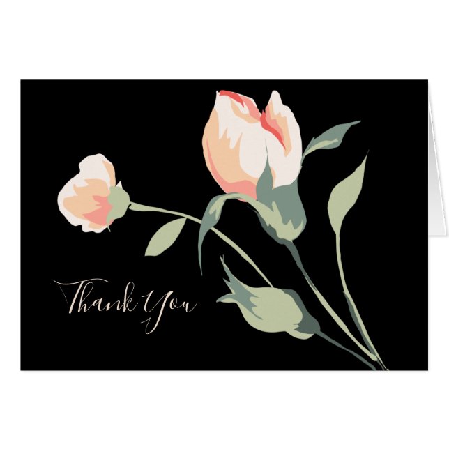 Cartão Rosa Rosa Rosa Elegante, Bucões em Fundo Negro (Frente horizontal)