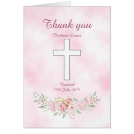 Cartão Rosa rosa rosa floral Menina Batismo Obrigado Foto