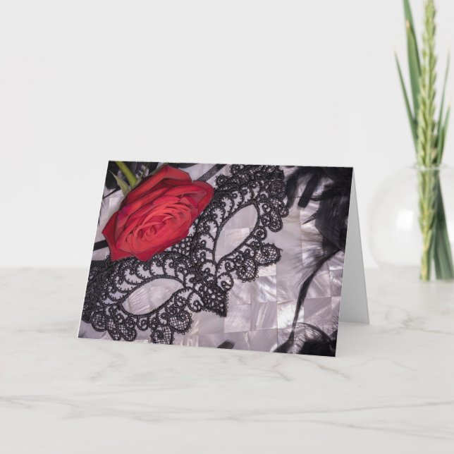 Cartão rosa vermelha 6418 com máscara de Mascarada preto (Frente)