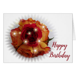 Cartão Rosa Vermelha e Rosas Laranja e Amarelas