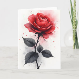 Cartão Rosa Vermelha - Flores de Aquarela