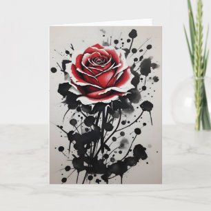 Cartão Rosa Vermelha - Flores em aquarela