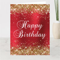 Rosa Vermelho Glitter Dourado Grande Feliz Anivers