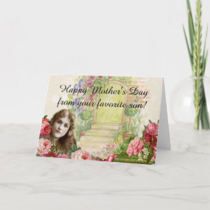 Cartão Rosa vitoriana mulher porta floral