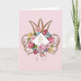 Cartão Rosário de Rosas Vintage Religiosas Floral Católic