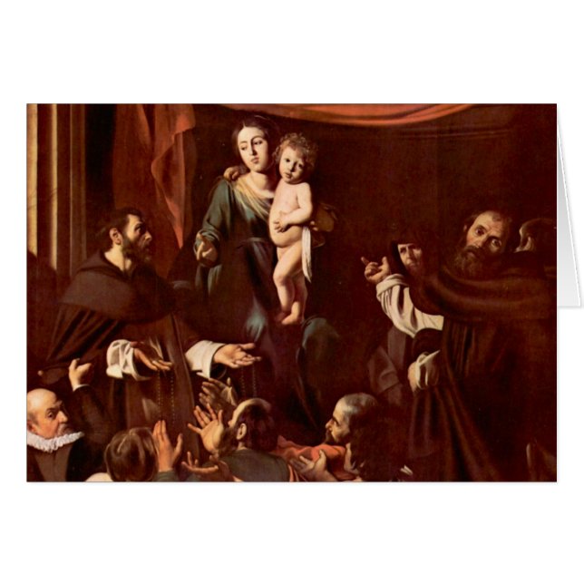 Cartão Rosário Madonna por Caravaggio (Frente Horizontal)