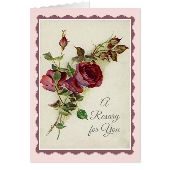 Cartão Rosário santamente com oração da rosa vermelha (Frente)