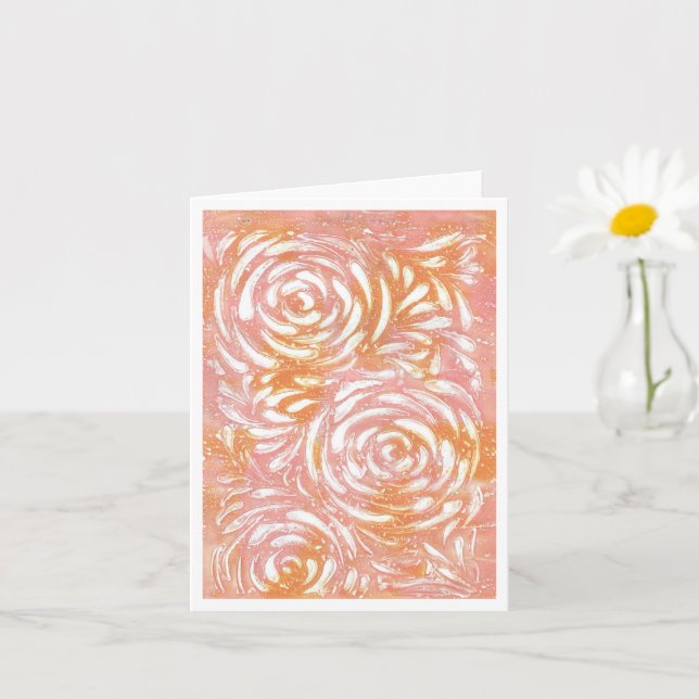 Cartão Rosas abstrato em coral e rosa (Planta pequena)