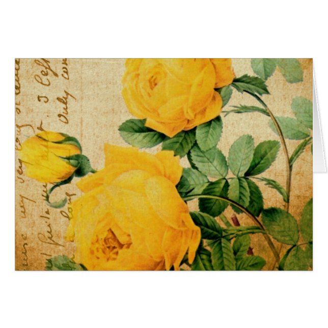 Cartão Rosas Amarelas Vintage (Frente Horizontal)