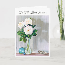 Cartão Rosas brancas da placa de dia de as mães