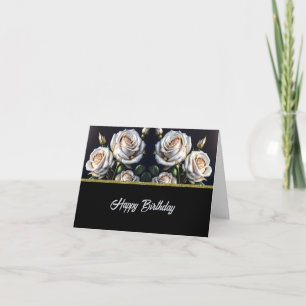 Cartão Rosas brancas lindas com detalhes do ouro, elegant