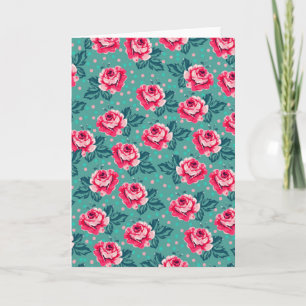 Cartão Rosas Cor-de-Rosa Bonitas e Padrão de Bolinhas em