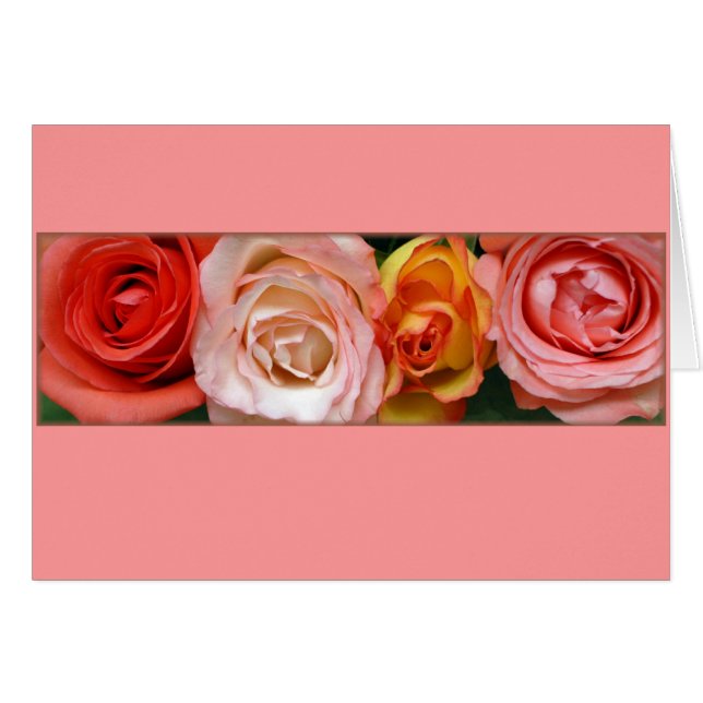 Cartão "Rosas cor-de-rosa e amarelas" (Frente Horizontal)