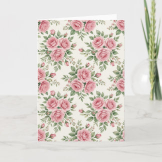 Cartão Rosas Cor-de-Rosa em Aquarela Vintage Padrão Flora