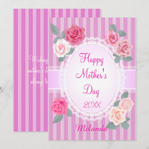 Cartão Rosas Cor-de-Rosa Feliz Dia das Mães
