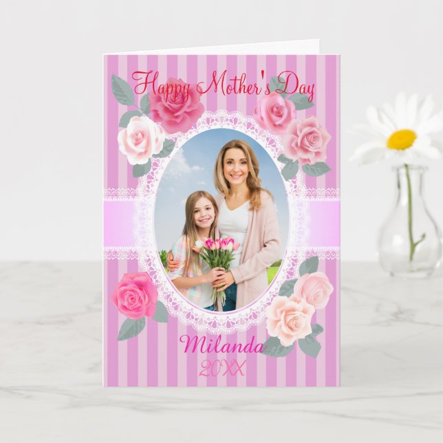 Cartão Rosas Cor-de-Rosa Feliz Dia das Mães (Planta pequena)