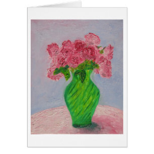 Cartão Rosas cor-de-rosa no vaso verde
