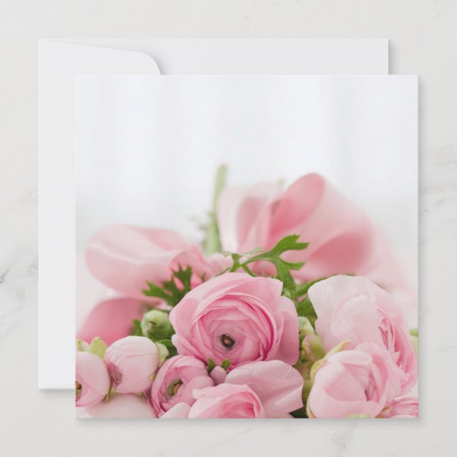 Cartão Rosas Cor-de-Rosa para Casamento (Frente)