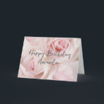 Cartão Rosas Cor-de-Rosa Vintage & Renda Elegante - Anive<br><div class="desc">Cartão de aniversário com uma fotografia de um buquê de rosas cor-de-rosa colocado em uma configuração coberta de renda. Elegância vintage.</div>