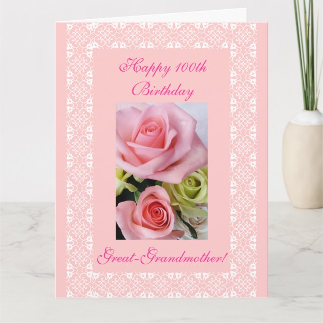 Cartão rosas de aniversário de 100 anos da excelente-avó  (Frente)