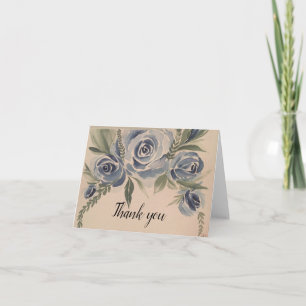 Cartão Rosas de aquarela azul - obrigado- vazio