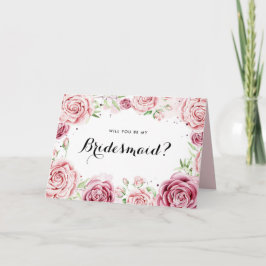 Cartão Rosas De Aquarela Rosa Você Será Minha Bridesmaid 