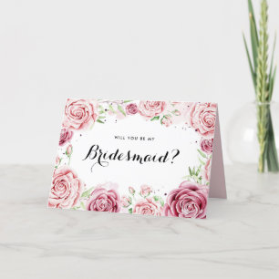 Cartão Rosas De Aquarela Rosa Você Será Minha Bridesmaid