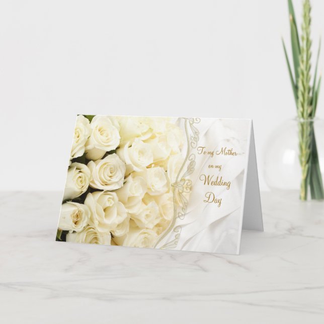 Cartão Rosas de creme branco. Obrigado Mãe pelo meu Casam (Frente)