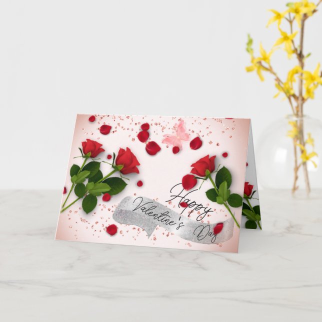 Cartão rosas de  día  San Valentín con cristales (Flor Amarela)