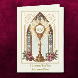 Cartão Rosas de Monstração Dourada do Anfitrião Católico