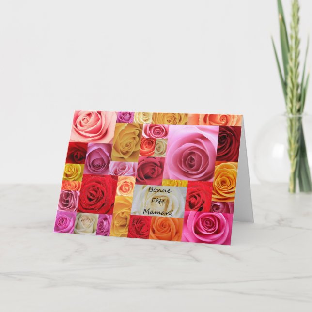 Cartão Rosas de patchwork de Dia de as mães francês (Frente)