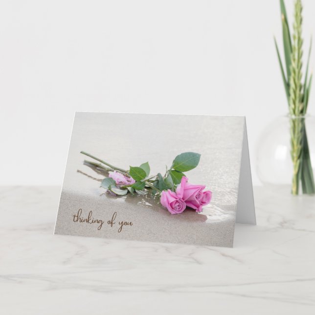 Cartão Rosas de praia rosa pensando em você (Frente)